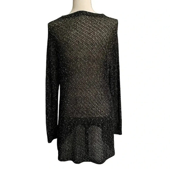 Eileen Fisher Designer Black Fishnet Knit Tunic Sweater Large Italian Yarn - Picture 11 of 13